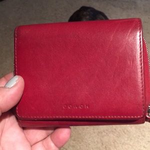 Red leather small Coach zippy wallet
